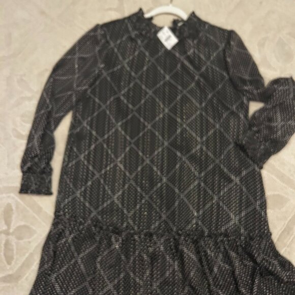 J Crew Ruffle Dress with Black and Gold Polka Dots size Medium - Picture 2 of 6